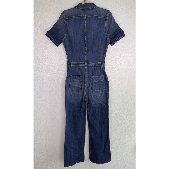 Nili Lotan Cannes Denim Jumpsuit Womens 4 Zip Front Workwear Utility Dark Blue - Picture 2 of 12